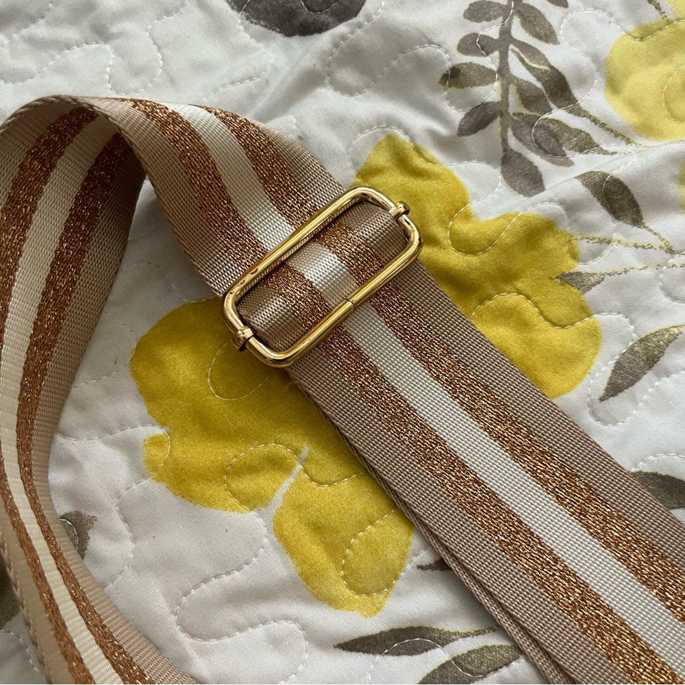 Kedzie Strap Adjustable Beige & White Striped Bag Strap with Gold Hardware - Picture 4 of 4
